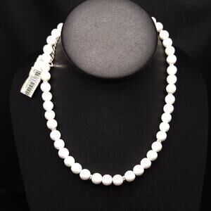 Macy’s White Beaded Necklace 8mm Lucite Beads Silver Clasp NWT 18 Inches